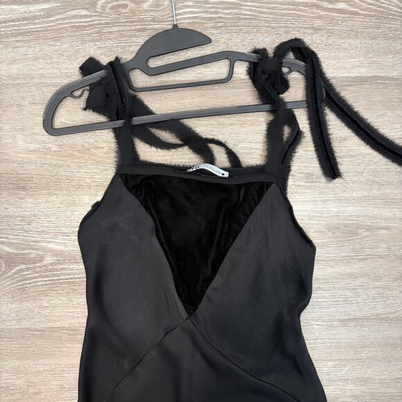 Zara Limited Edition Black Satin Shoulder Tie Camisole Slip On Midi Dress Size S - Picture 4 of 10